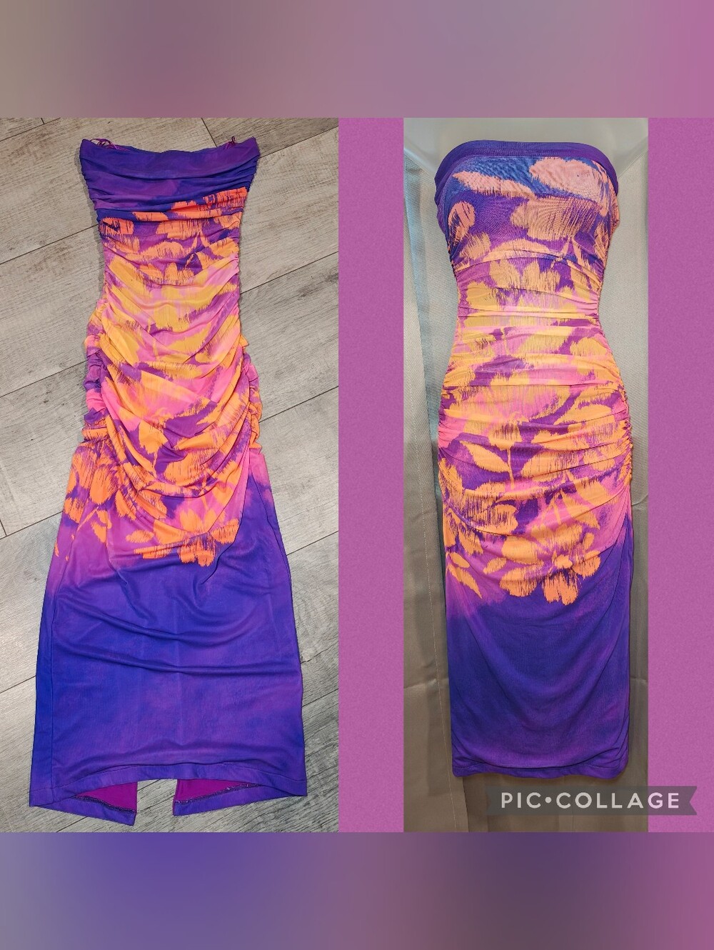 🍹AFRM Sunset Gradient Tropical Floral Ruched Mesh Maxi Bodycon Dress🍹